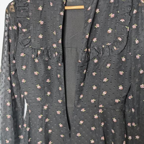 WAYF Black Long Sleeve Ruffle Bib Mini Dress S - Picture 10 of 12